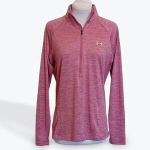 Under Armour Womens HeatGear Tech 1/2 Zip Pink Space Dye Pullover Top Medium